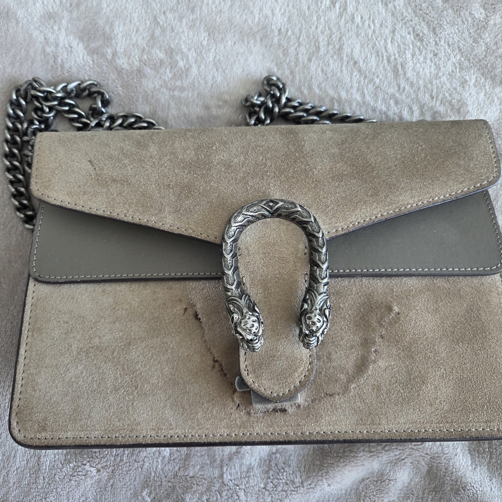 Lux Suede Chain Shoulder Bag in Taupe